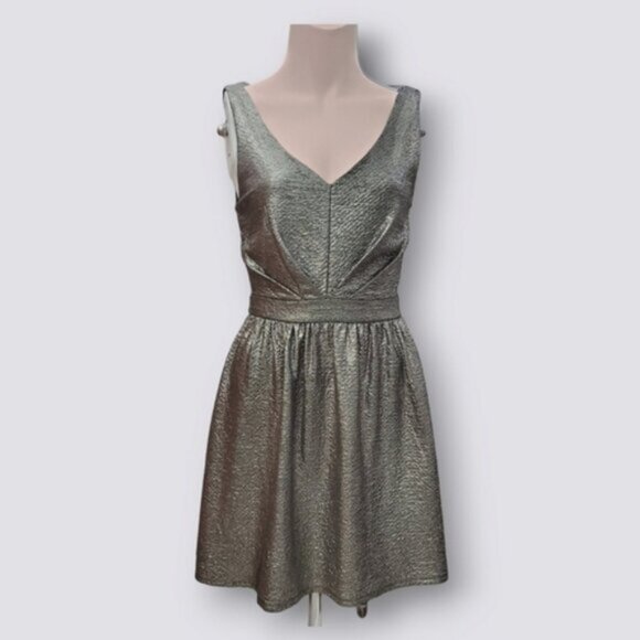 EVENING- One Clothing- Warm Silver-Metallic Skater Pleated Party Dress- Small - Picture 8 of 16